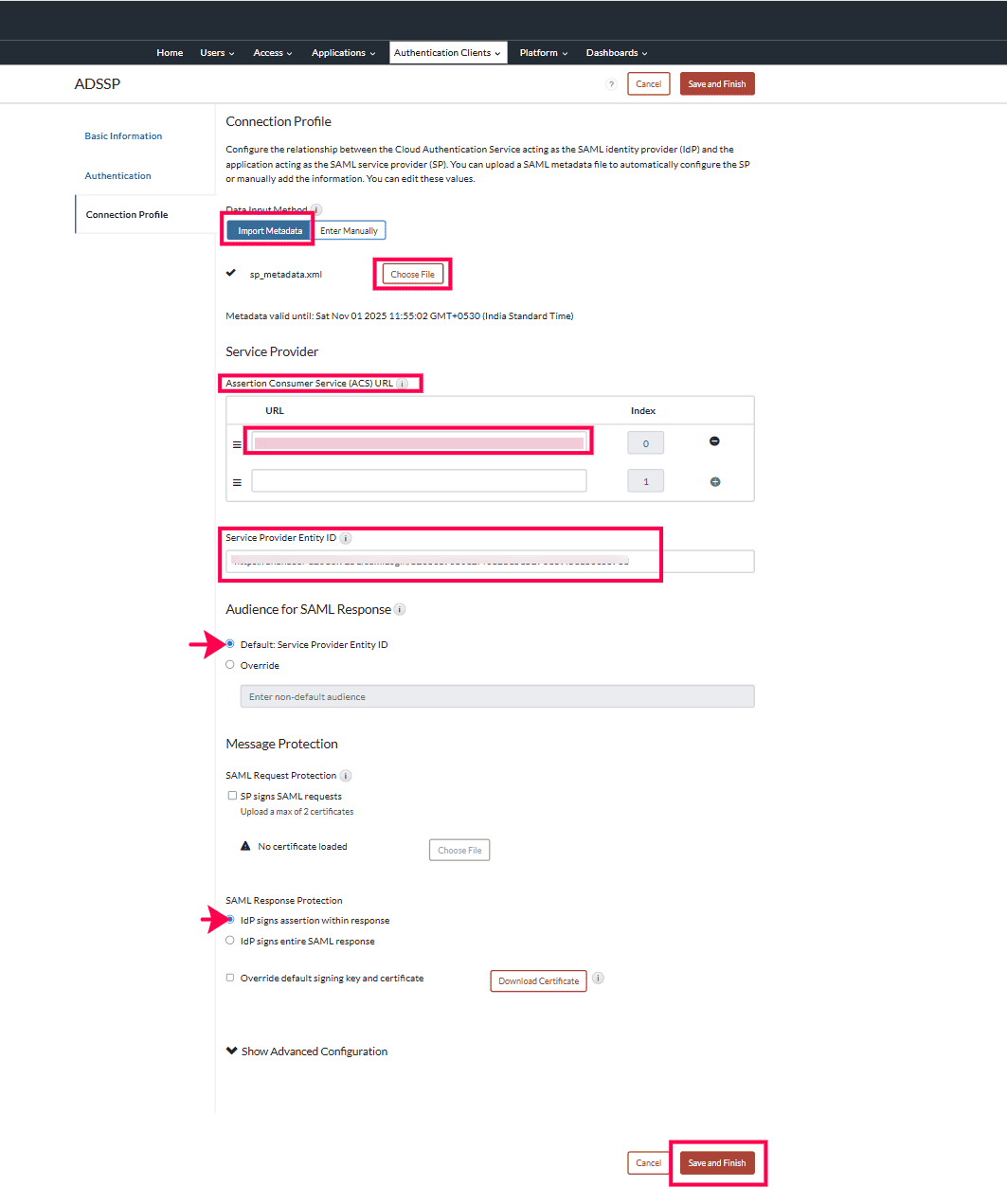 Importing SP metadata file while configuring RSA cloud as a SAML