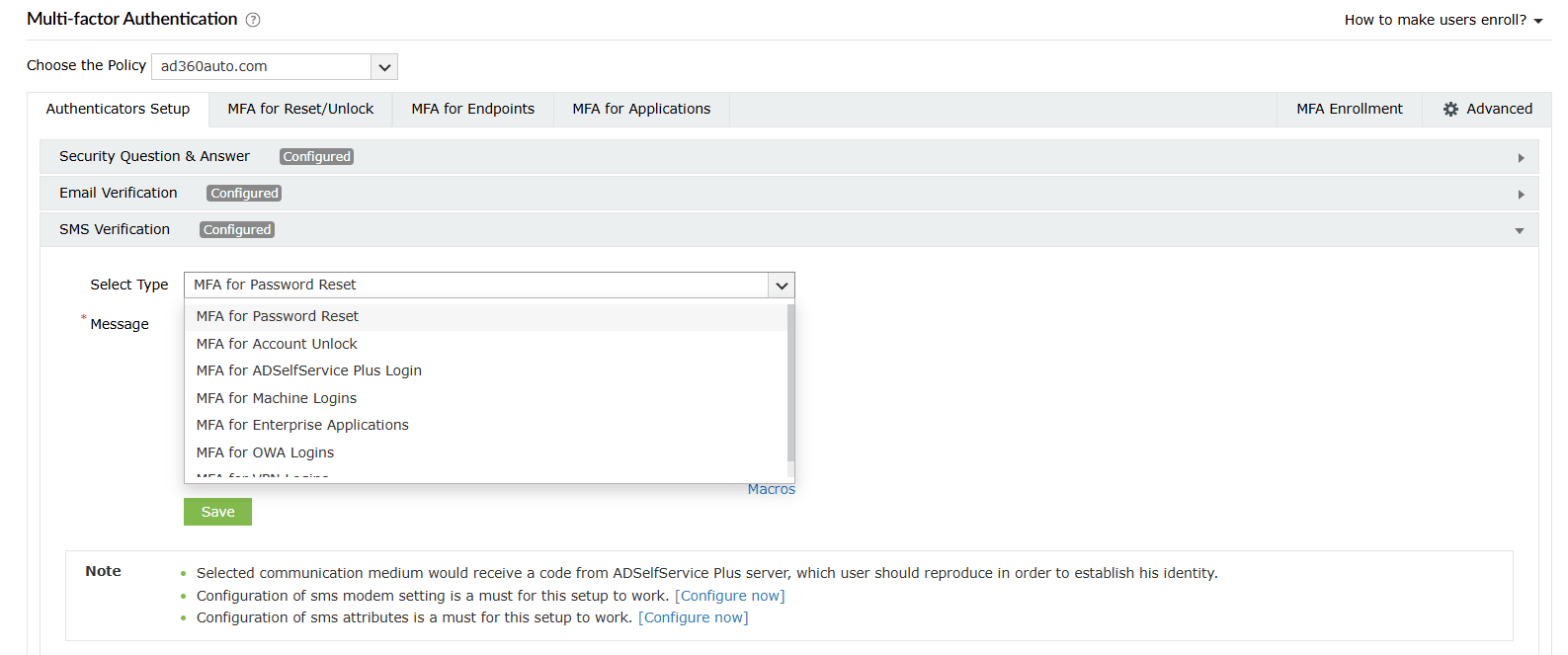 SMS Configuration